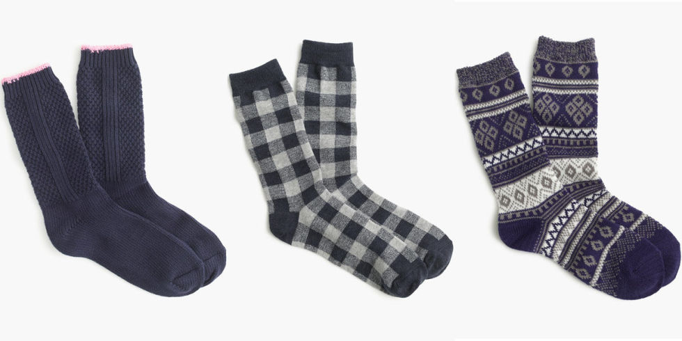 When the cold weather kicks in, your tile floors practically become blocks of ice. Keep your toes toasty with thick (and playfully patterned!) socks.
Pictured here: Textured and printed socks, $16.50 a pair; jcrew.com