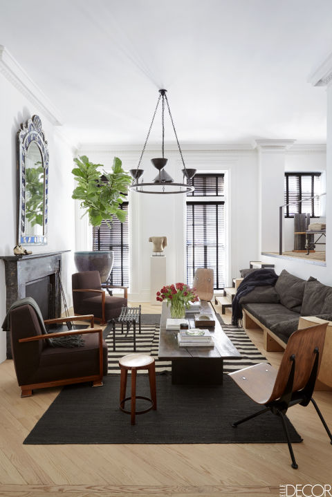 In the West Village pied-à-terre of Los Angeles-based designers Waldo Fernandez and Tommy Clements, the daybed is by Rick Owens, the armchairs&nbsp;by Émile-Jacques Ruhlmann are upholstered in an alpaca by Perrine Rousseau&nbsp;and the side chairs are by Jean Prouvé.
